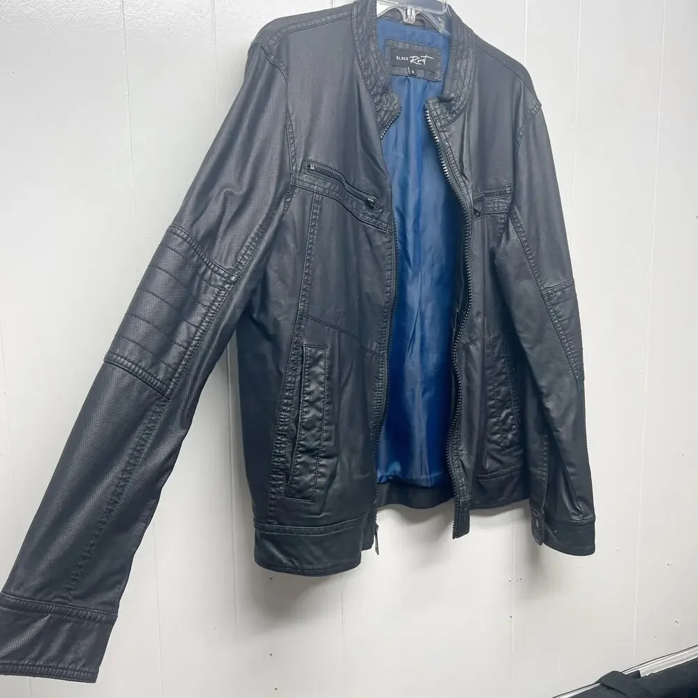 Black Rivet Black Faux Leather Men's Jacket Sz Medium Full Zip Lined Long Sleeve